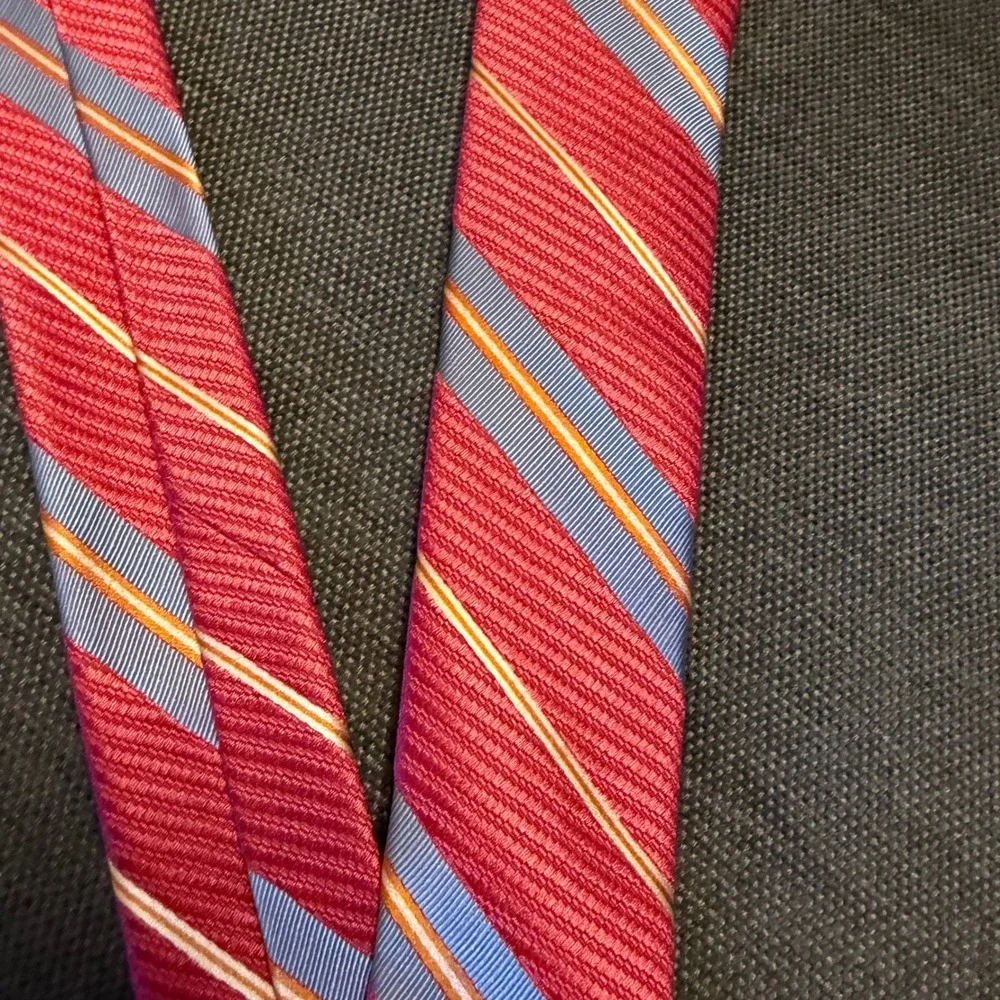 Daniel‎ Cremieux Mens Silk Necktie Red Blue Orange Striped Hand Made in USA Tie